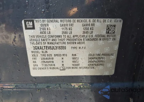 2018 GMC Terrain Sle из США, поврежденный, VIN 3GKALTEV8JL318359